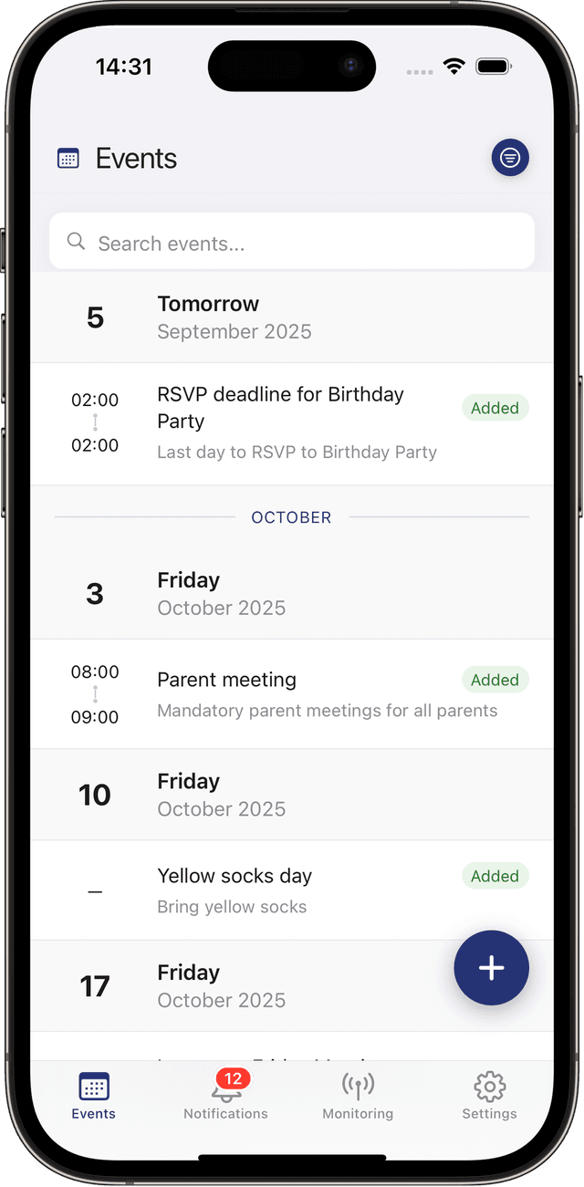 All family events in one organized calendar