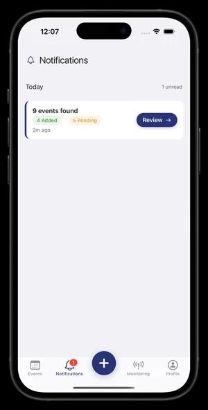NUET automatically finds 9 events from your emails