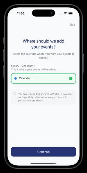 Select which calendar to sync events to