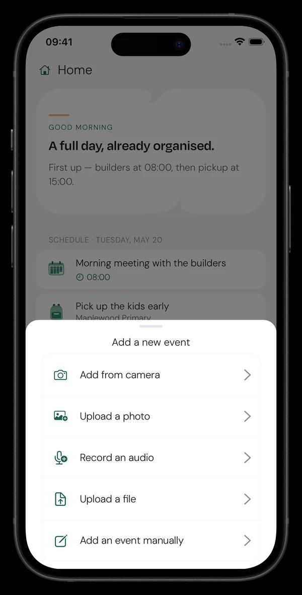 Add events by screenshot, email, voice, or photo in NUET
