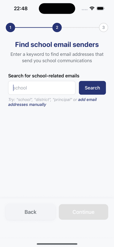 AI automatically finds school, club, and activity center email senders