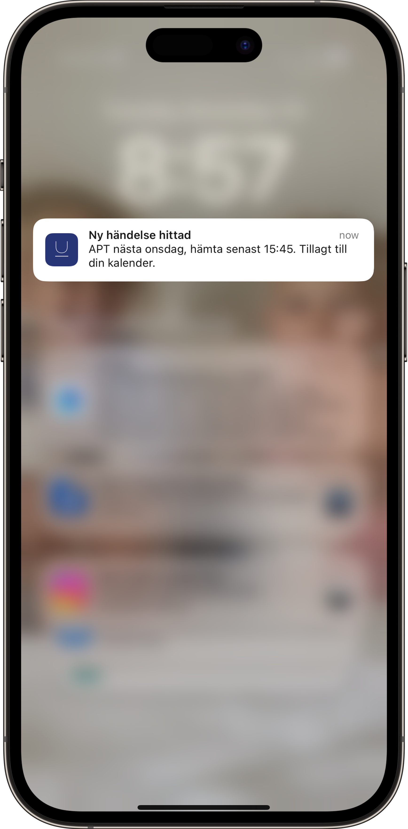 NUET-notis på låsskärmen: Ny händelse automatiskt tillagd i kalendern