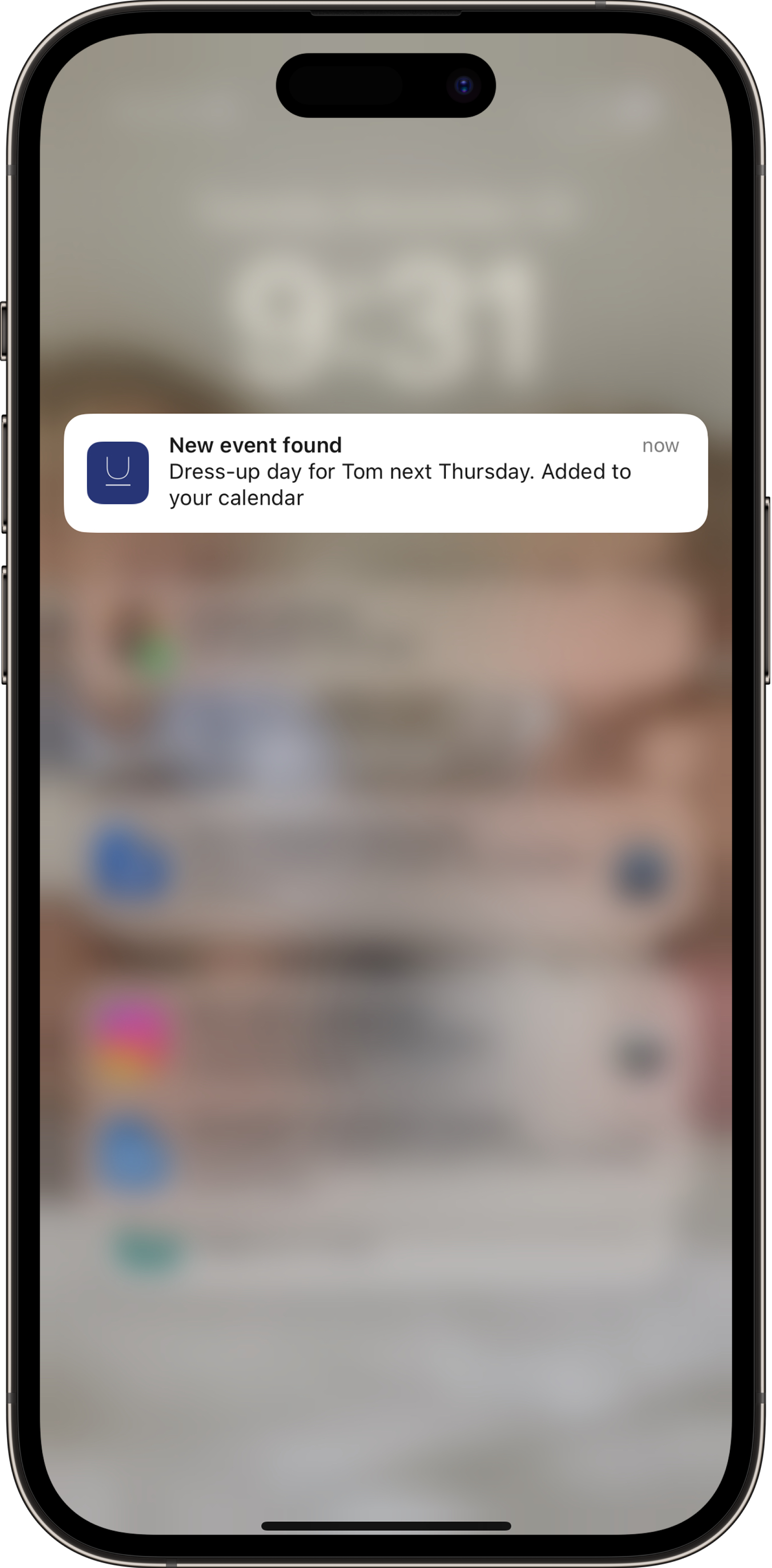 NUET notification on lock screen: New event automatically added to your calendar
